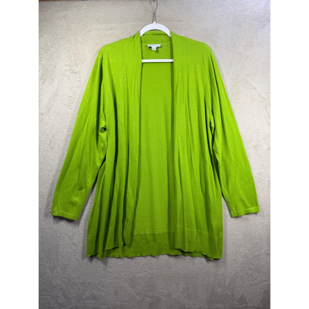 Susan Graver Cardigan Women XL Green Open Front Knit Lightweight Sweater